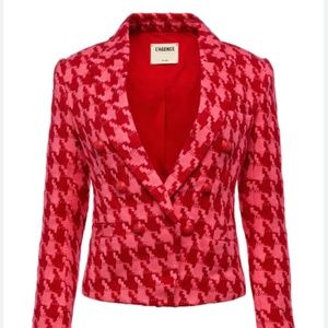 L’ Agence Pink Red Tweed Houndstooth Blazer
